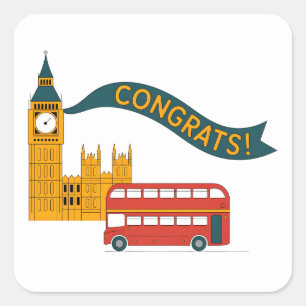 Sticker Carré Félicitations sur le thème de Londres avec Big Ben