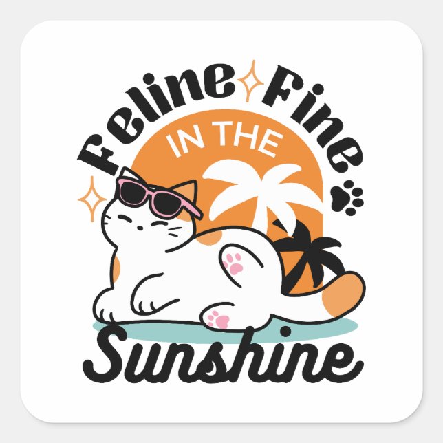 Sticker Carré Feline fin au soleil - Chat Tropical relaxé (Devant)