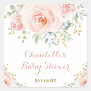 Sticker Carré Féminin Faveur de Remerciement Fleurs de Rosier Aq