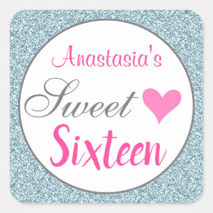 Sticker Carré Féminin & Glamour Rose Pailleté Bleu Clair Sweet S