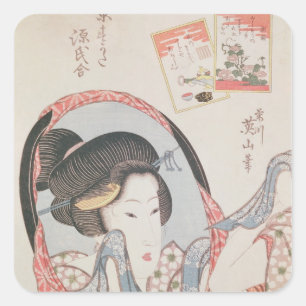 Sticker Carré Femme à son miroir, c.1830 édité