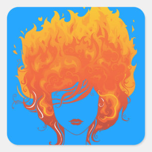 Sticker Carré Femme à tête rouge, cheveux à feu rouge