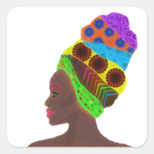 Sticker Carré Femme africaine ethnique avec un turban coloré