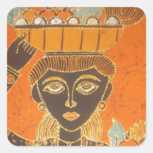 Sticker Carré Femme africaine portant panier d'art
