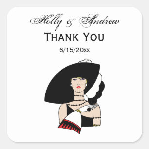 Sticker Carré Femme Art Déco vintage portant des gants Casquette