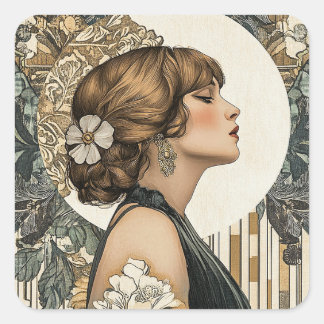 Sticker Carré Femme Art Nouveau