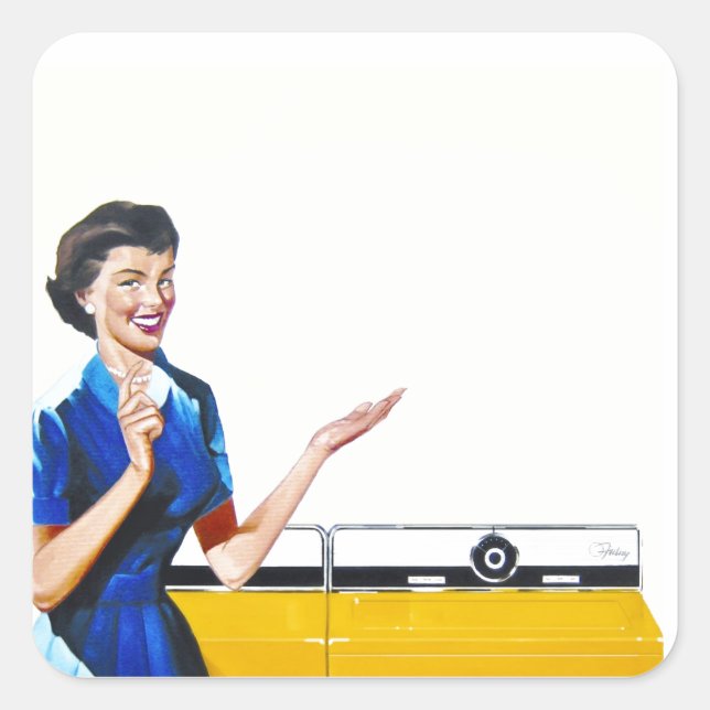 Sticker Carré Femme au foyer et nouvelle laveuse (Devant)