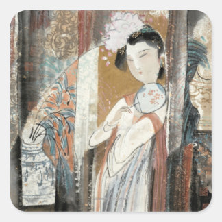 Sticker Carré Femme avec Coiffure Florale