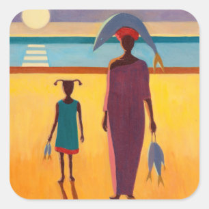 Sticker Carré Femme avec des poissons