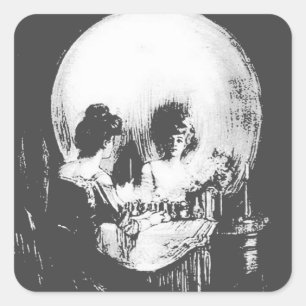 Sticker Carré Femme avec Halloween Réflexion crâne en miroir