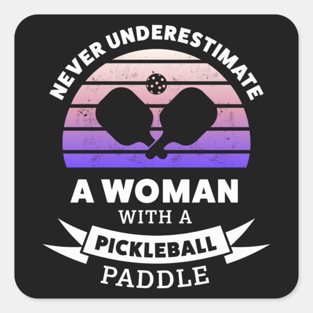 Sticker Carré Femme avec Pickleball Paddle Drôle cadeau (Devant)