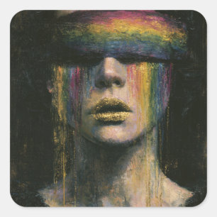 Sticker Carré Femme avec un bandeau arc-en-ciel