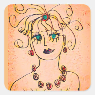 Sticker Carré Femme avec un collier