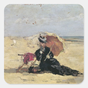Sticker Carré Femme avec un Parasol sur la plage, 1880