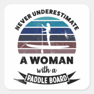 Sticker Carré Femme avec une planche à pédales drôle cadeau mama