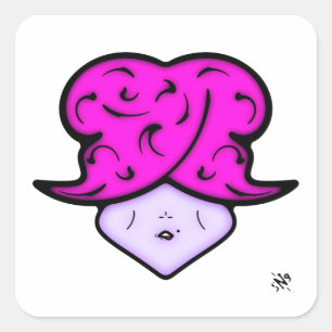 Sticker Carré Femme caricaturale avec marque de beauté et casque