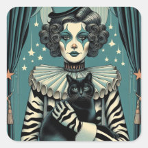 Femme clown de cirque et chat noir