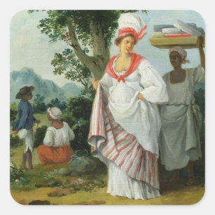 Sticker Carré Femme créole antillaise avec son serveuse noire, c