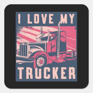 Sticker Carré Femme de camionneurs J'aime mon camionneur Femme d