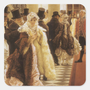 Sticker Carré Femme de Mode par Tissot, Art Victorien Ancien