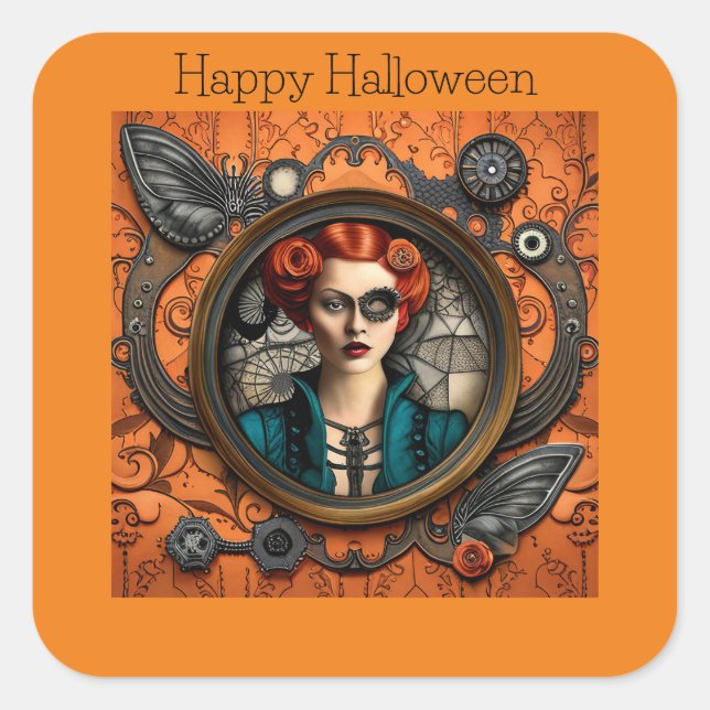 Sticker Carré Femme d'Halloween Steampunk (Devant)