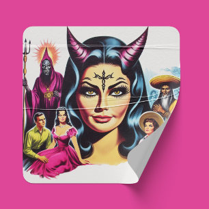 Sticker Carré Femme Diabolique Vintage