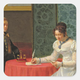 Sticker Carré Femme écrivant une lettre