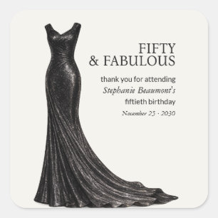 Sticker Carré Femme Élégante Robe Noire Fabuleuse 50e Anniversai