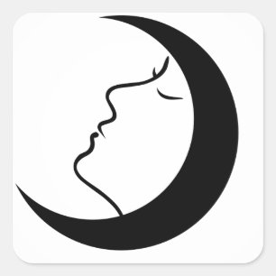 Sticker Carré Femme face à l'intérieur de la lune les yeux fermé