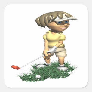 Sticker Carré Femme Golfer