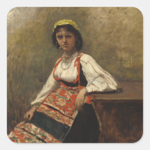 Sticker Carré Femme italienne (La Morieri) par Corot