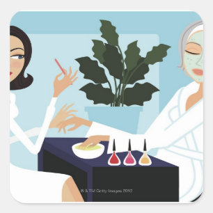 Sticker Carré Femme manucure et visage au spa