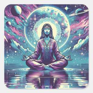 Sticker Carré Femme Méditant Spirituel Serene Art