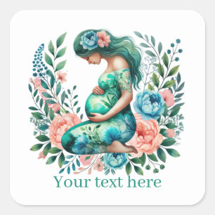 Sticker Carré Femme mignonne enceinte maman ajouter un texte