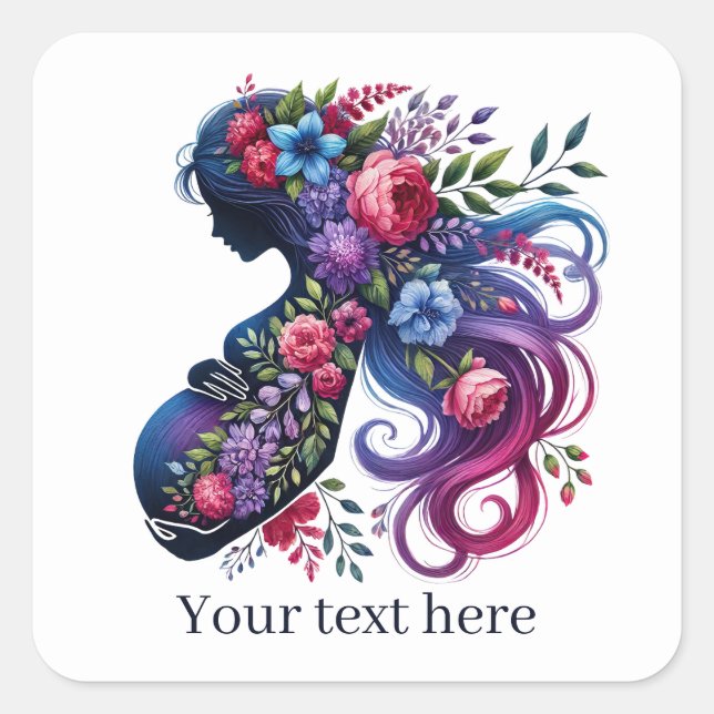 Sticker Carré Femme mignonne enceinte maman ajouter un texte (Devant)