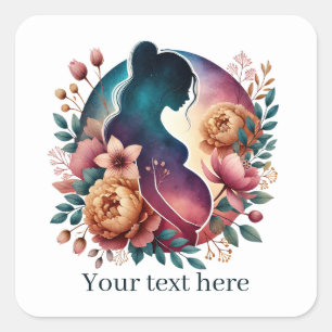 Sticker Carré Femme mignonne enceinte maman ajouter un texte