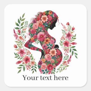 Sticker Carré Femme mignonne enceinte maman ajouter un texte