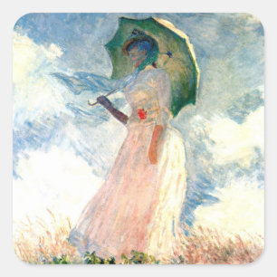 Sticker Carré Femme Monet avec un parasol face à gauche