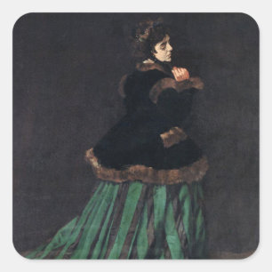 Sticker Carré Femme Monet en robe verte
