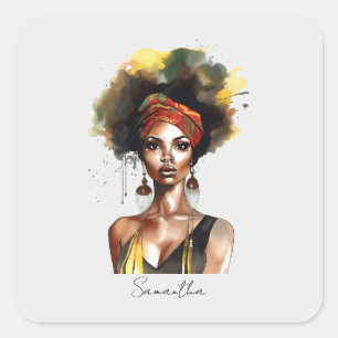 Sticker Carré Femme noire portant un foulard ethnique