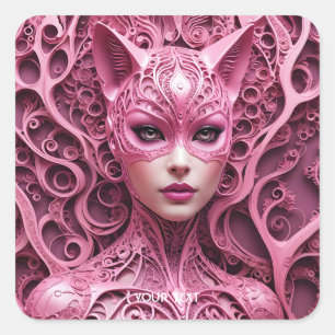 Sticker Carré Femme rose chatte Imaginaire
