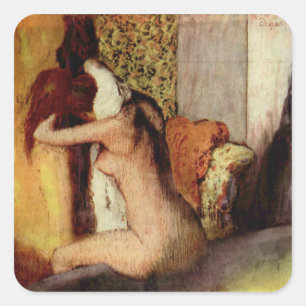 Sticker Carré Femme Séchant Son Cou