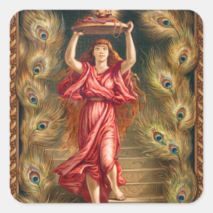 Sticker Carré Femme tenant lampe avec flamme de la Lampe d'Aladd