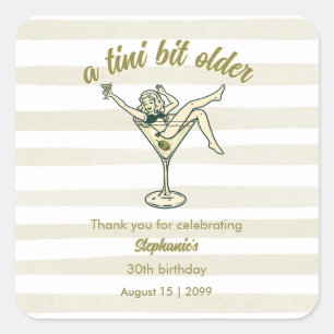 Sticker Carré Femme Un Peu Plus Âgée Martini Rétro 30e Anniversa