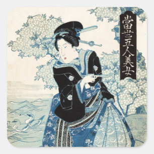 Sticker Carré femme vintage japonaise cool ukiyo-e geisha