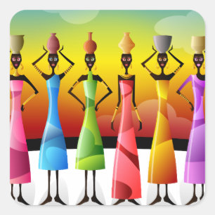 Sticker Carré Femmes africaines avec poterie sur la tête