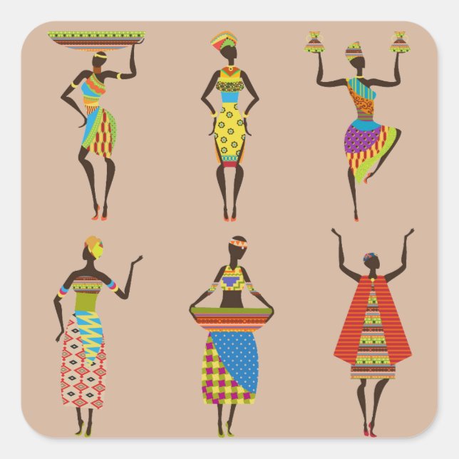 Sticker Carré Femmes d'art tribal africaine mode ethnique coloré (Devant)