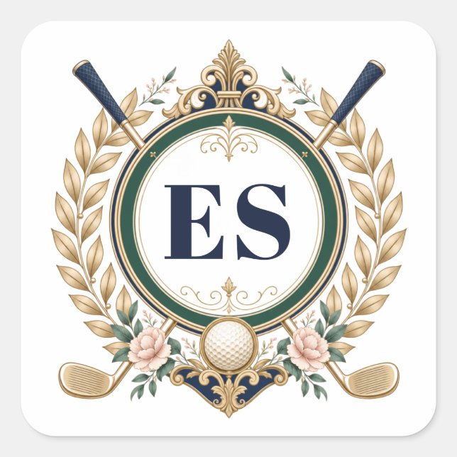 Sticker Carré Femmes Élégantes Monogramme de Golf (Devant)