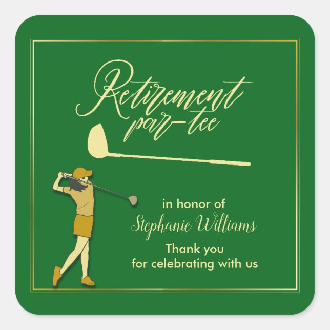 Sticker Carré Femmes Retraite Golf Party Classic Green Golden (Devant)