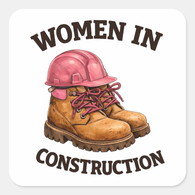 Sticker Carré Femmes sur des bottes de travail de construction e (Devant)